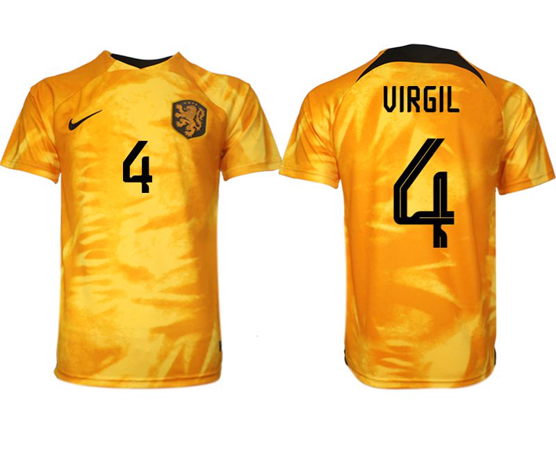 Men 2022 World Cup National Team Netherlands home aaa version yellow #4 Soccer Jersey->netherlands(holland) jersey->Soccer Country Jersey